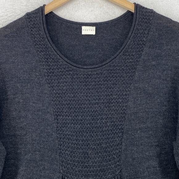 POETRY Dress 4 Sweater Wool Cotton Tunic Crochet Knit Ruched Long Sleeve Gray - Picture 3 of 11